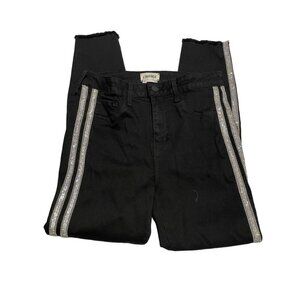 L’Agence Margo Women's Jeans Crop Embellished Side Stripe Rhinestone Black Size